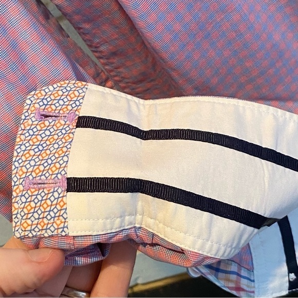 Robert Graham X Collection Large L Tailored Fit Contrast Cuffs Pink Blue Plaid - Picture 9 of 11